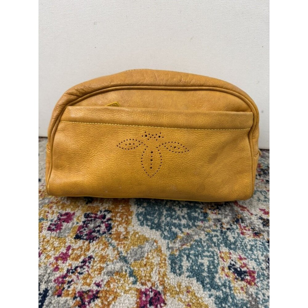TERRIDA Yellow Leather Zip Cosmetic/Toiltery Bag